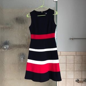 Dress, navy blue, Zips down back, size 2.